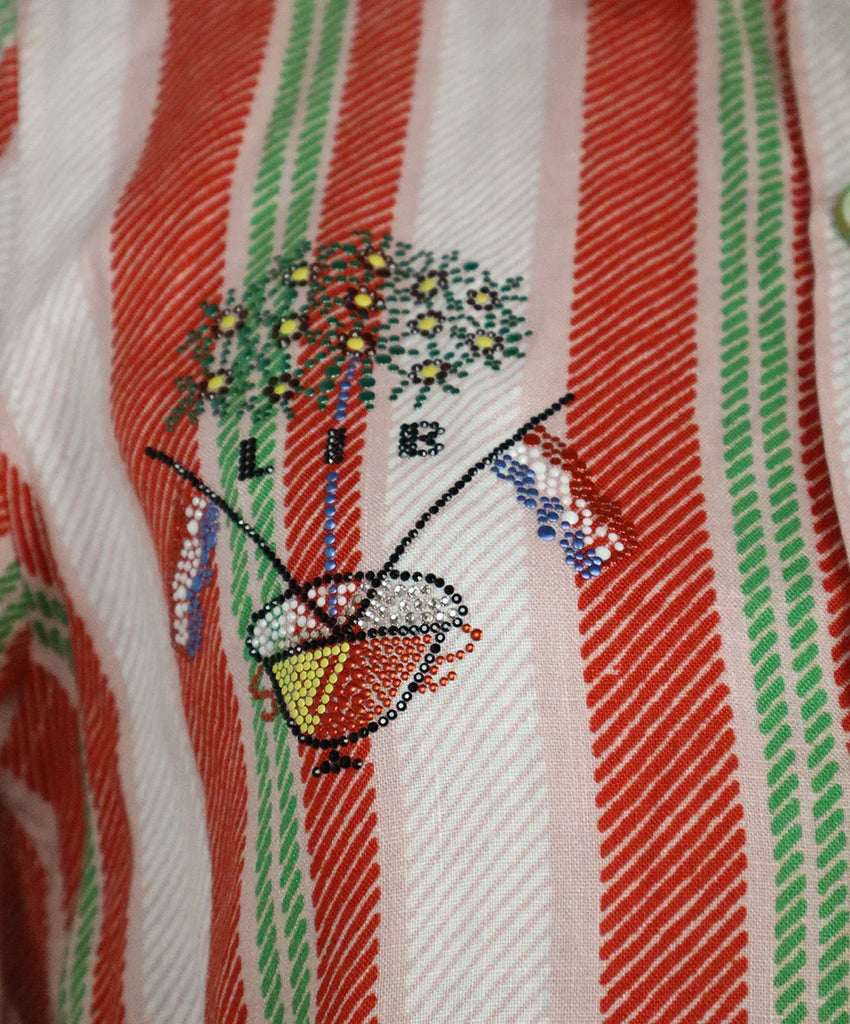 Libertine Pink & Green Striped Linen Shirt 4