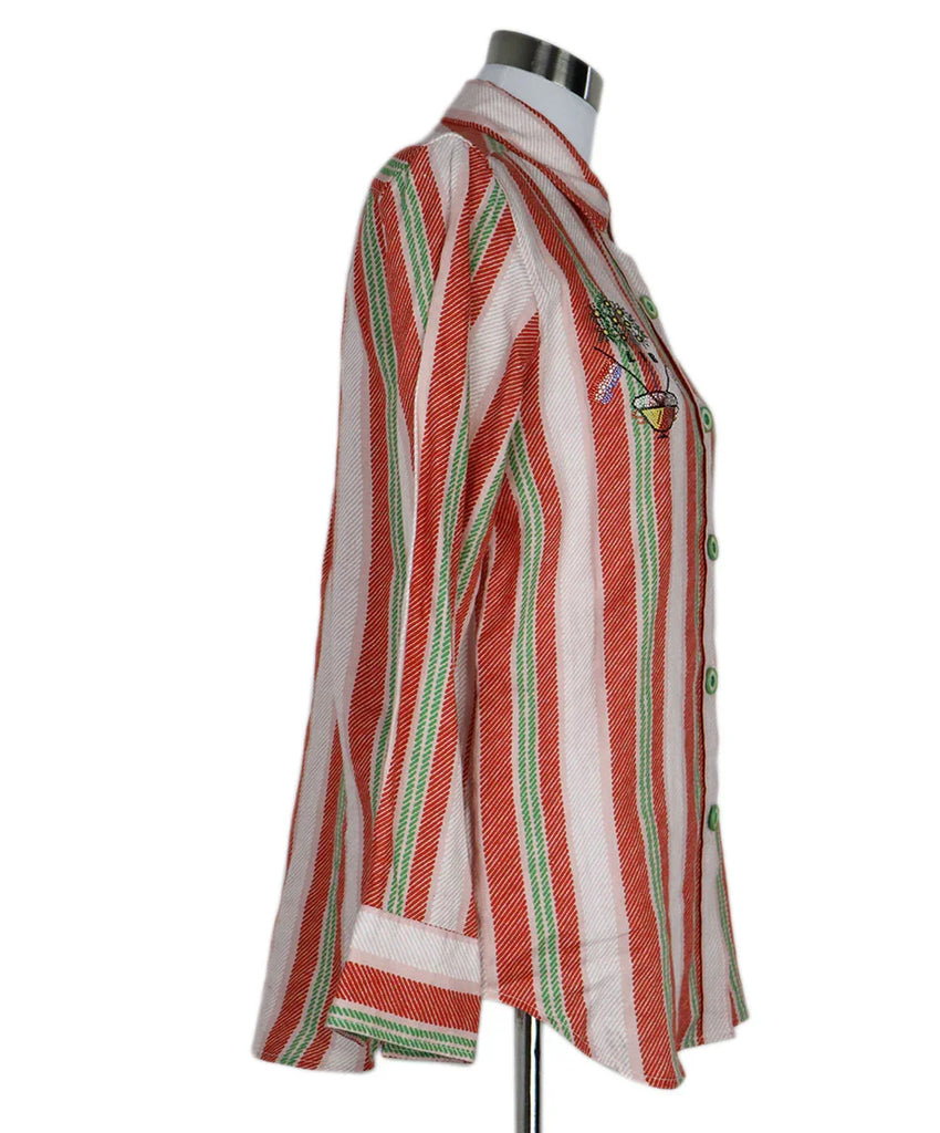Libertine Pink & Green Striped Linen Shirt 1