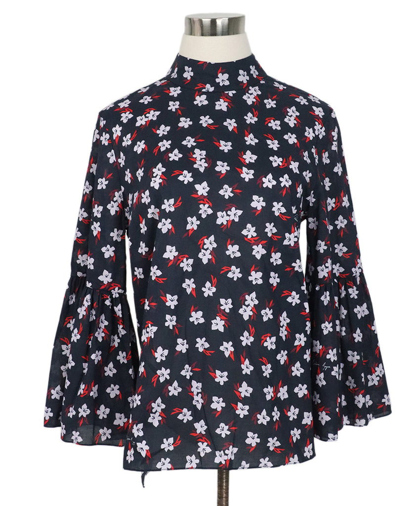 Lippes Navy Cotton Floral Print Top 