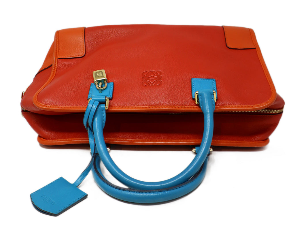 Loewe Red Orange & Blue Leather Amazona Tote 4