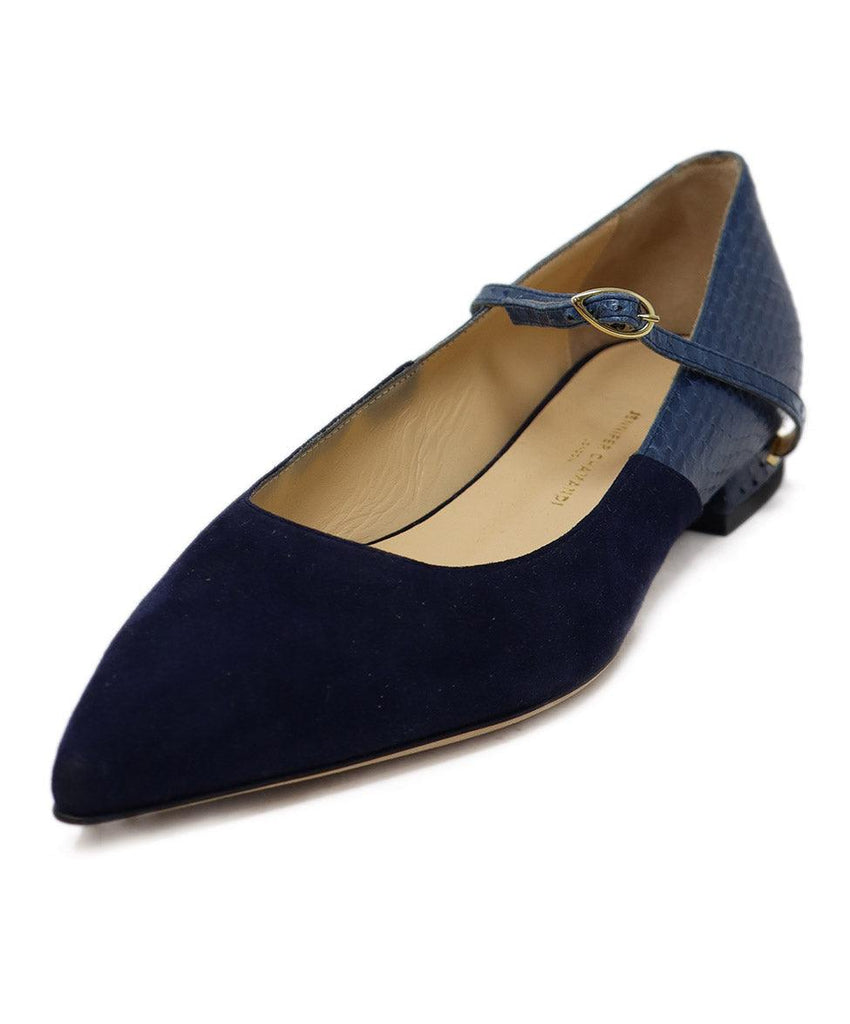 Jennifer Chamandi Navy Suede & Snakeskin Flats 