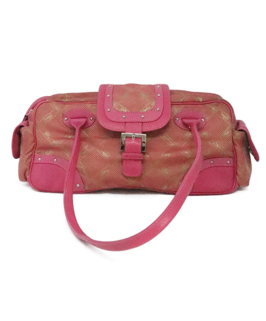 Longchamp Pink & Green Canvas Handbag 