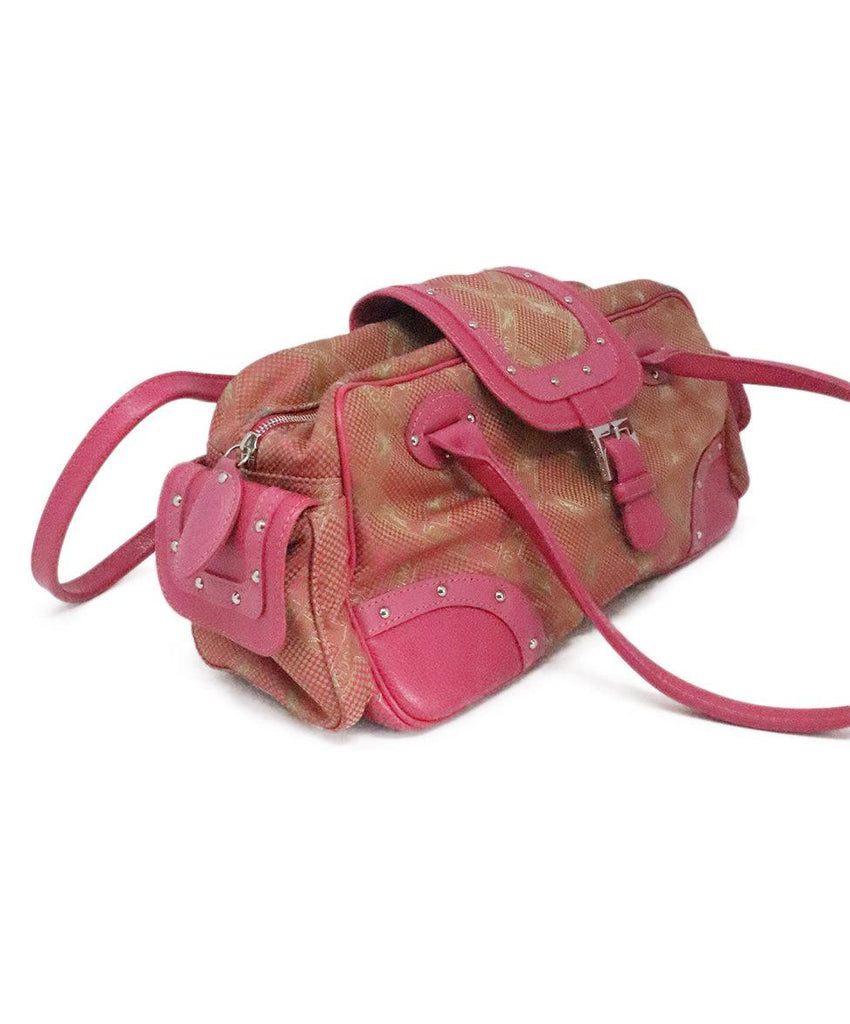 Longchamp Pink & Green Canvas Handbag 1