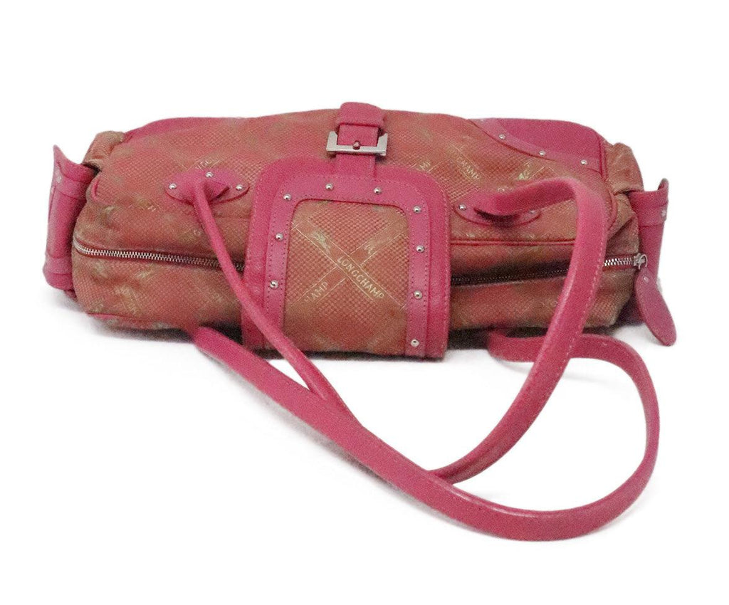 Longchamp Pink & Green Canvas Handbag - Michael's Consignment NYC