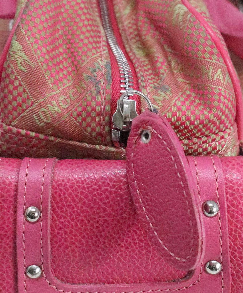 Longchamp Pink & Green Canvas Handbag - Michael's Consignment NYC
