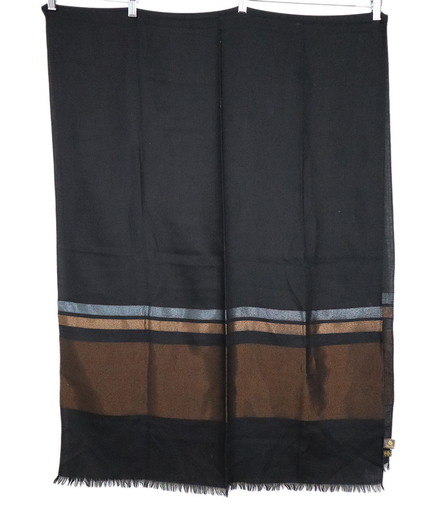Loro Piana Black Brown & Blue Cashmere Shawl 1