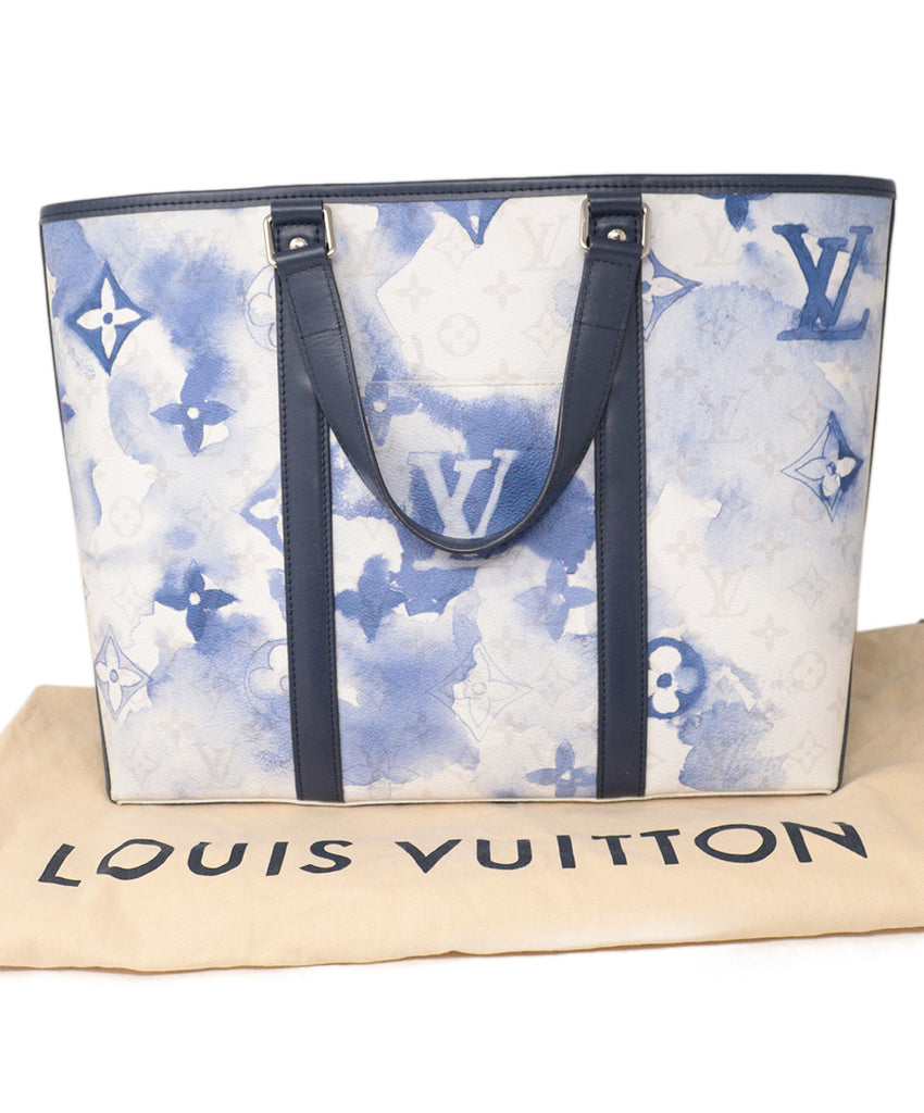 Louis Vuitton Blue & White Print Tote 5