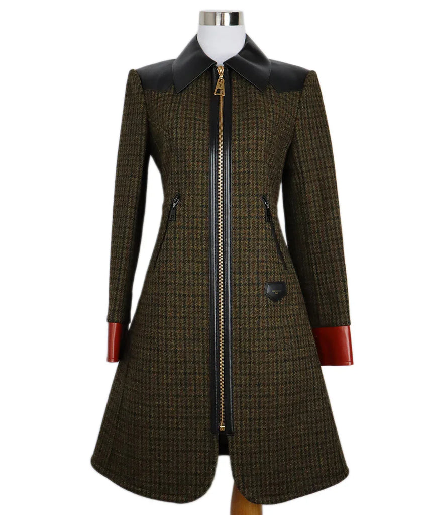 Louis Vuitton Green Tweed & Red Leather Trim Coat sz 0 - Michael's Consignment NYC