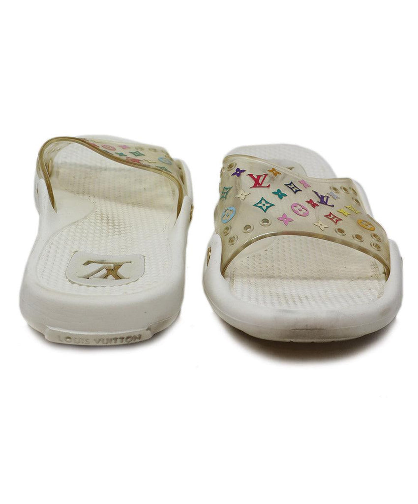 Louis Vuitton White & Multicolor Monogram Slides sz 11 - Michael's Consignment NYC