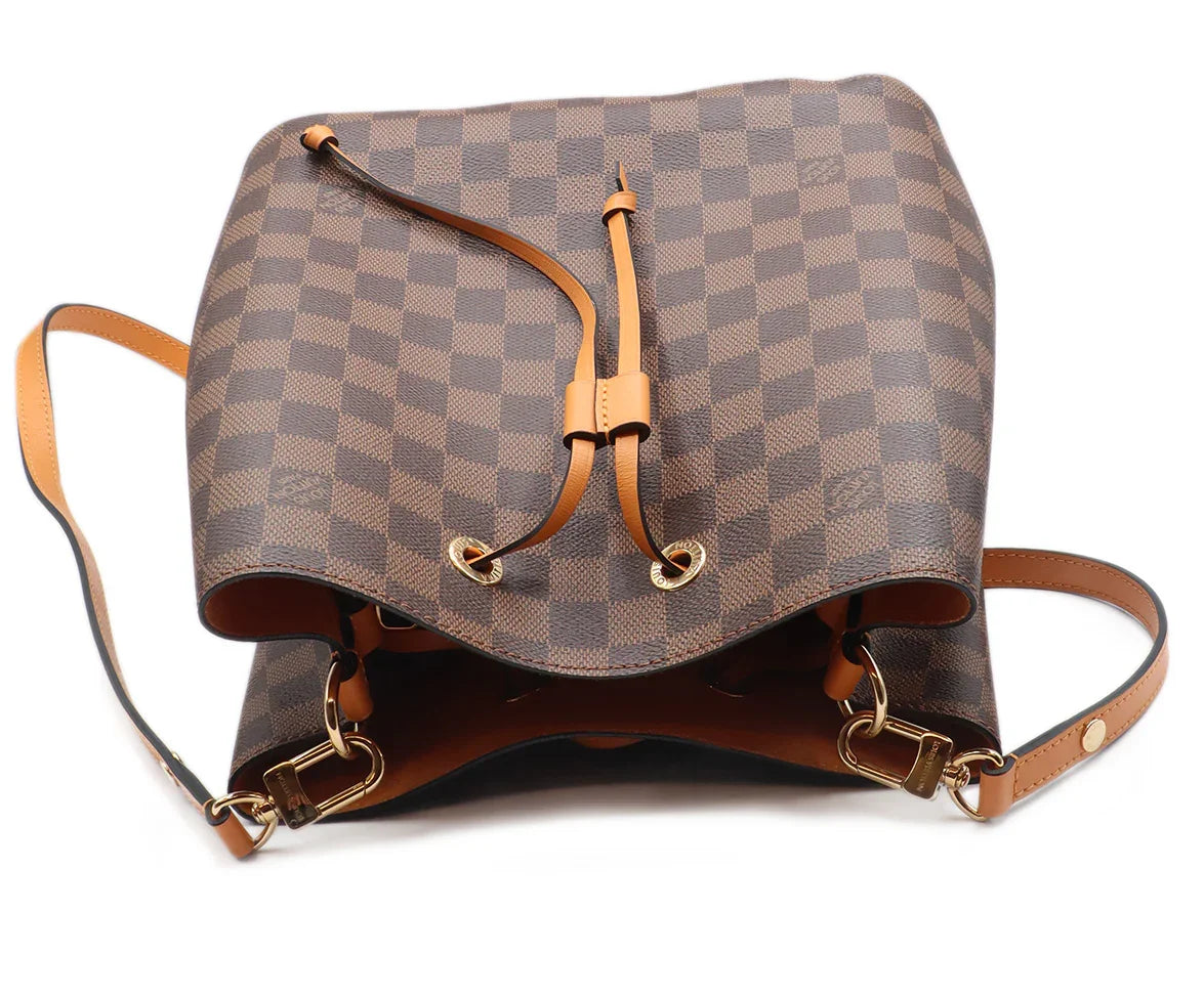 Louis Vuitton Leather Brown Tan & Monogram Drawstring Handbag l