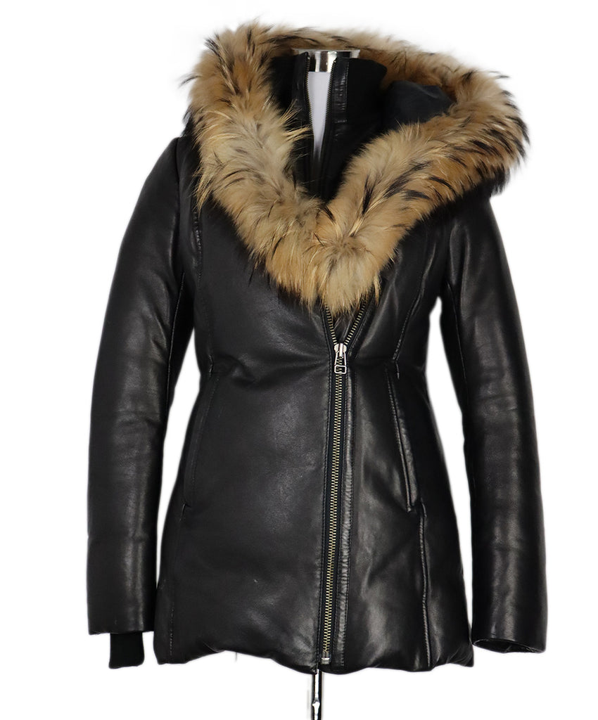 Mackage Black Leather & Fur Trim Coat 