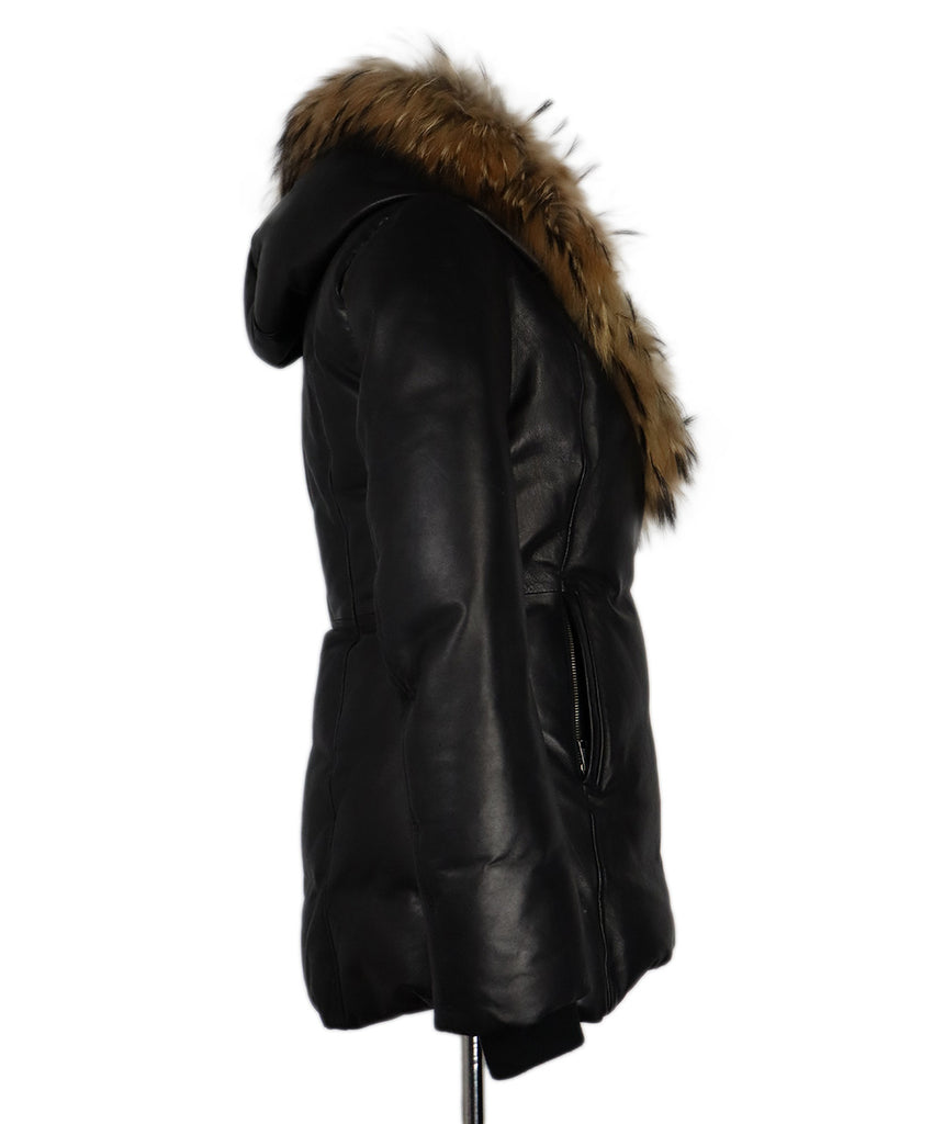 Mackage Black Leather & Fur Trim Coat 1