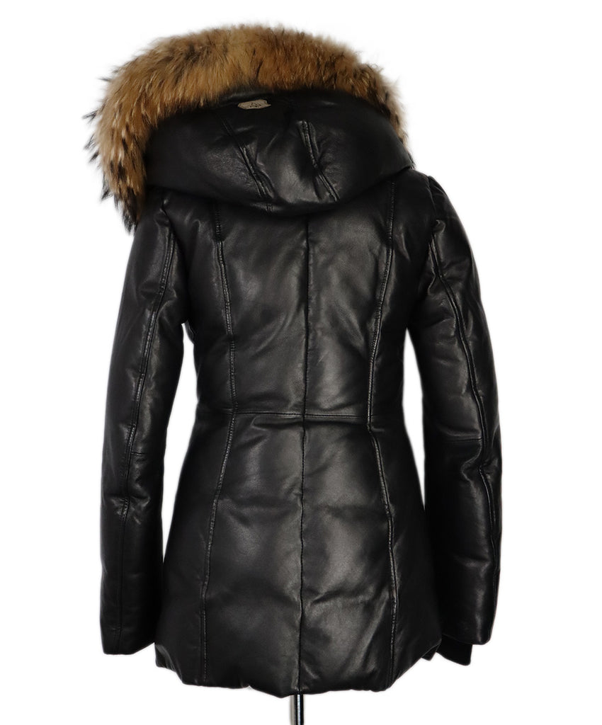 Mackage Black Leather & Fur Trim Coat 2