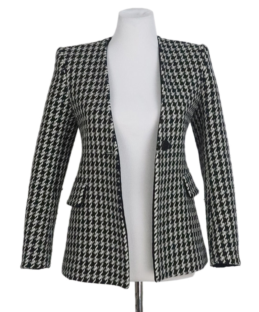 Maje Black & Grey Houndstooth Wool Jacket 