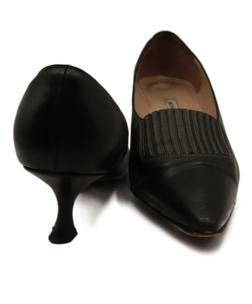 Manolo Blahnik Black Leather Stitched Heels sz 7 - Michael's Consignment NYC