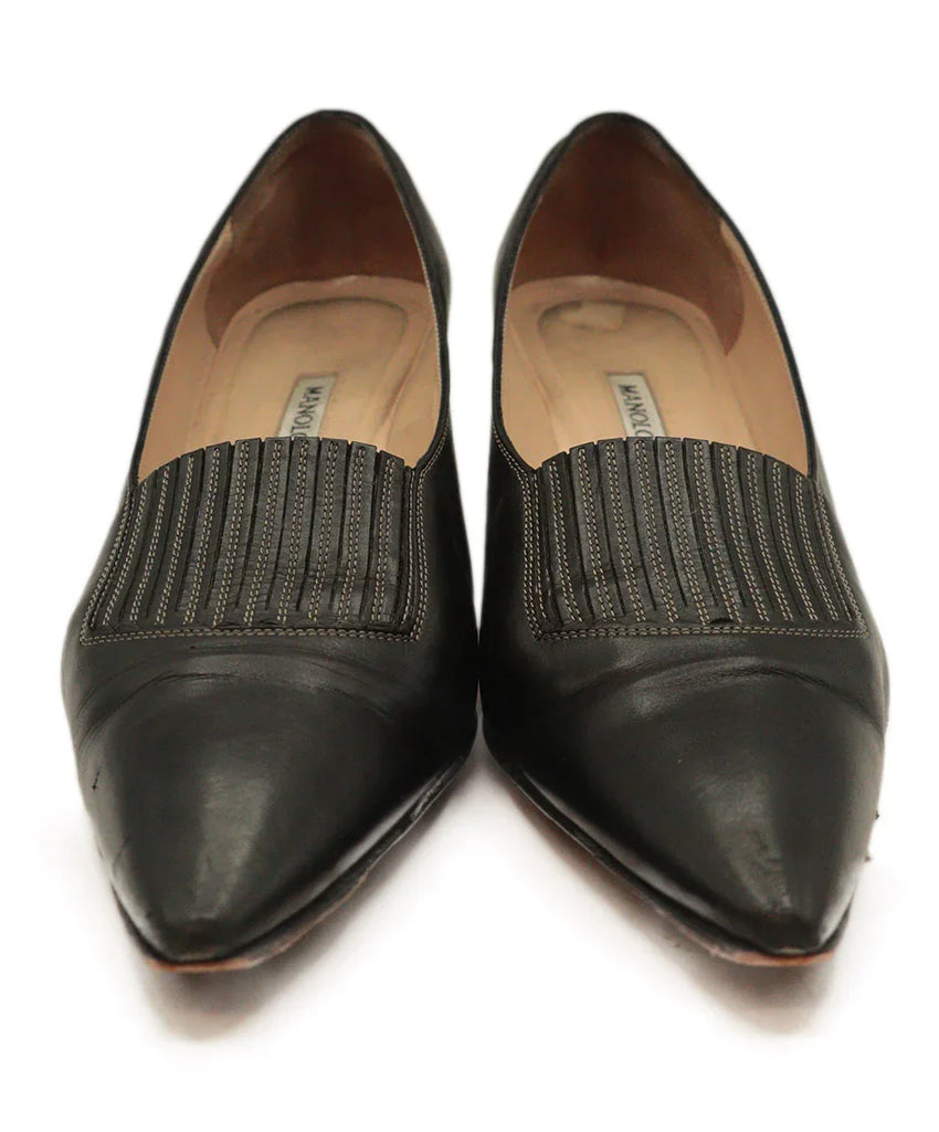 Manolo Blahnik Black Leather Stitched Heels sz 7 - Michael's Consignment NYC