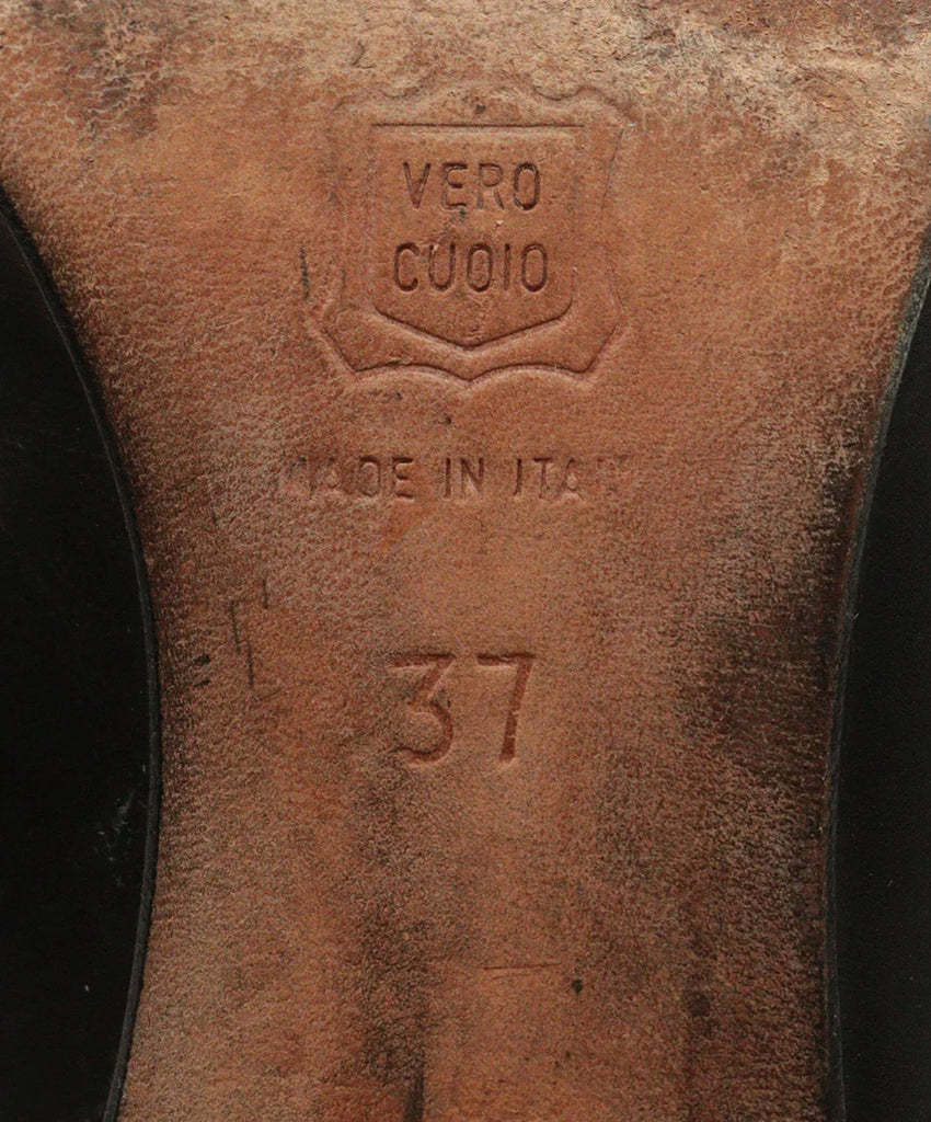 Manolo Blahnik Black Leather Stitched Heels sz 7 - Michael's Consignment NYC