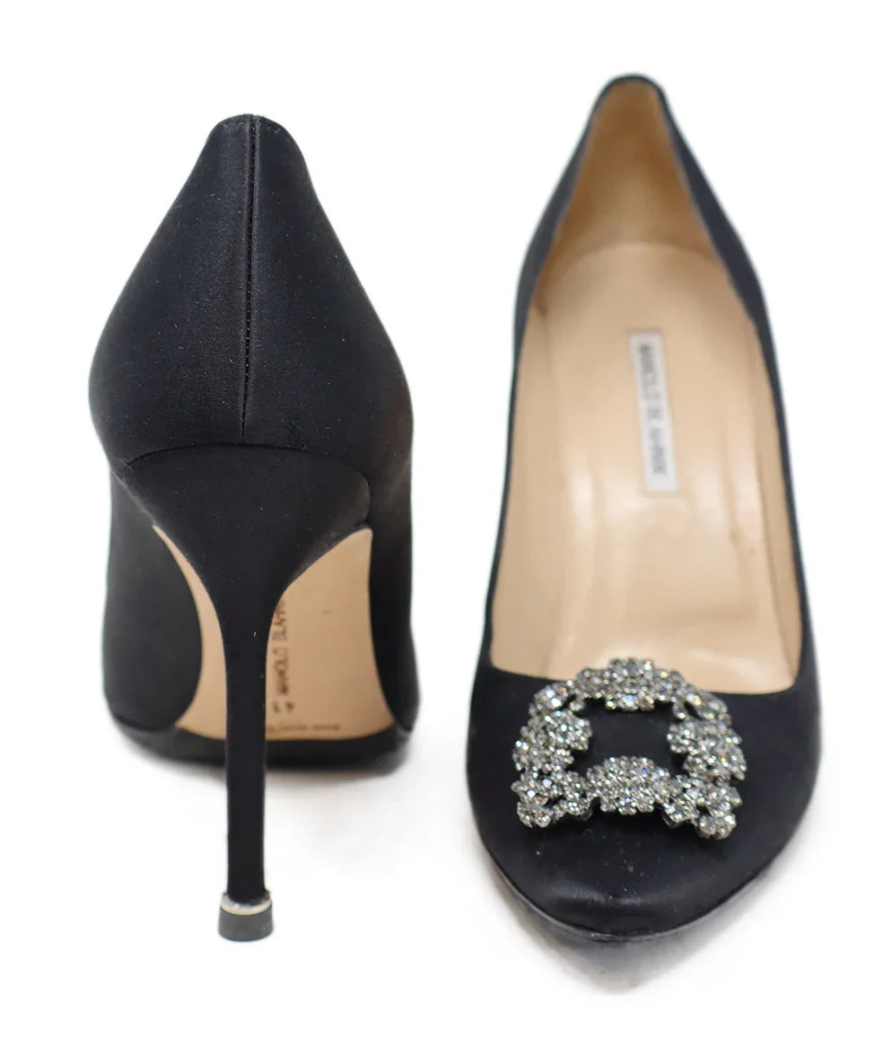 Manolo Blahnik Black Satin Rhinestone Heels sz 11 l