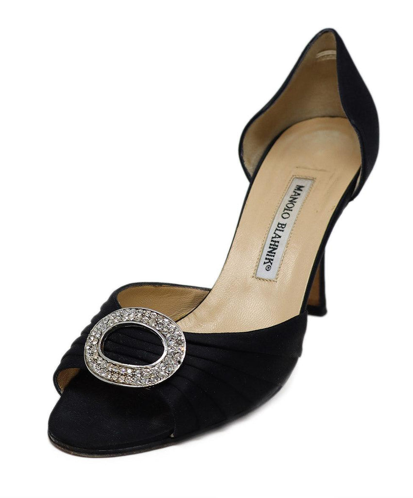 Manolo Blahnik Black Satin Rhinestone Heels 