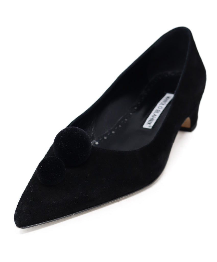Manolo Blahnik Black Suede Pom-Pom Heels 