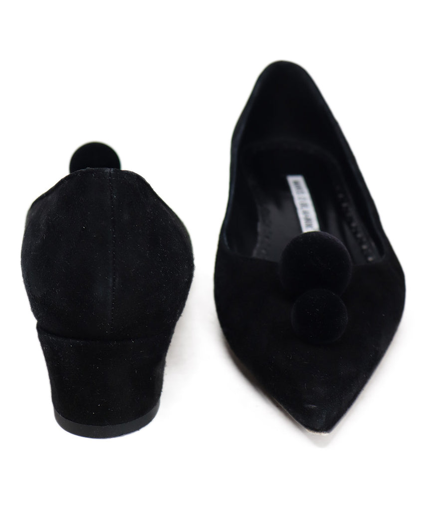Manolo Blahnik Black Suede Pom-Pom Heels 2