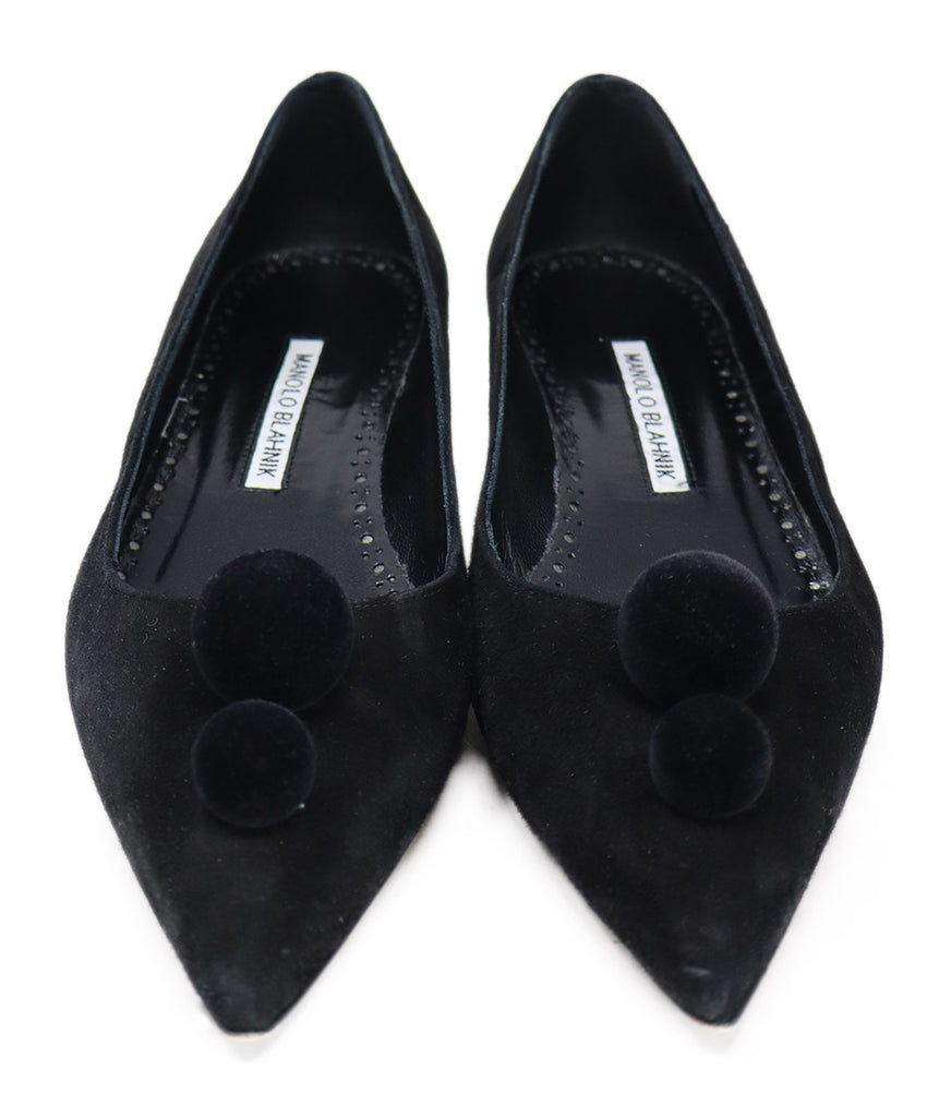 Manolo Blahnik Black Suede Pom-Pom Heels 3