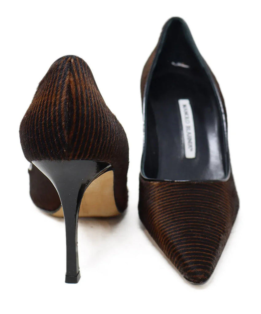 Manolo Blahnik Brown & Black Fur Heels sz 11 - Michael's Consignment NYC
