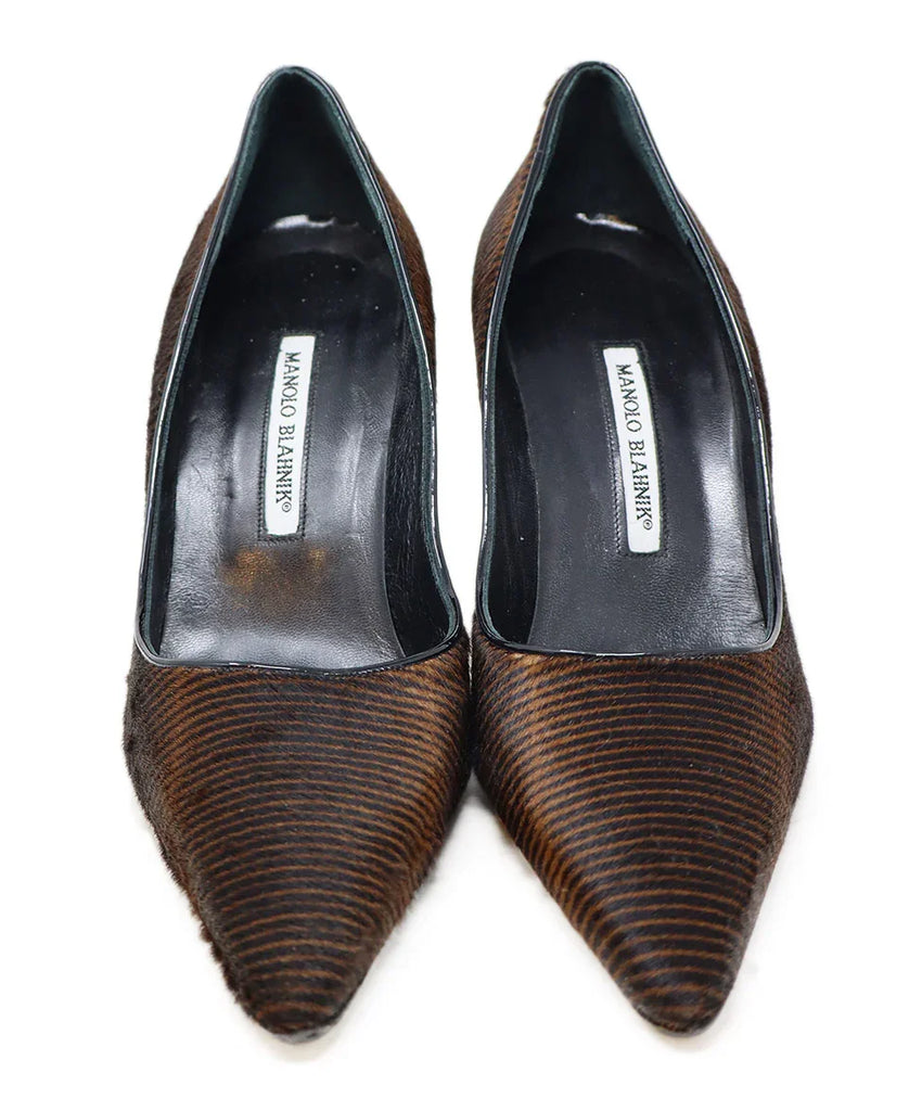 Manolo Blahnik Brown & Black Fur Heels sz 11 - Michael's Consignment NYC