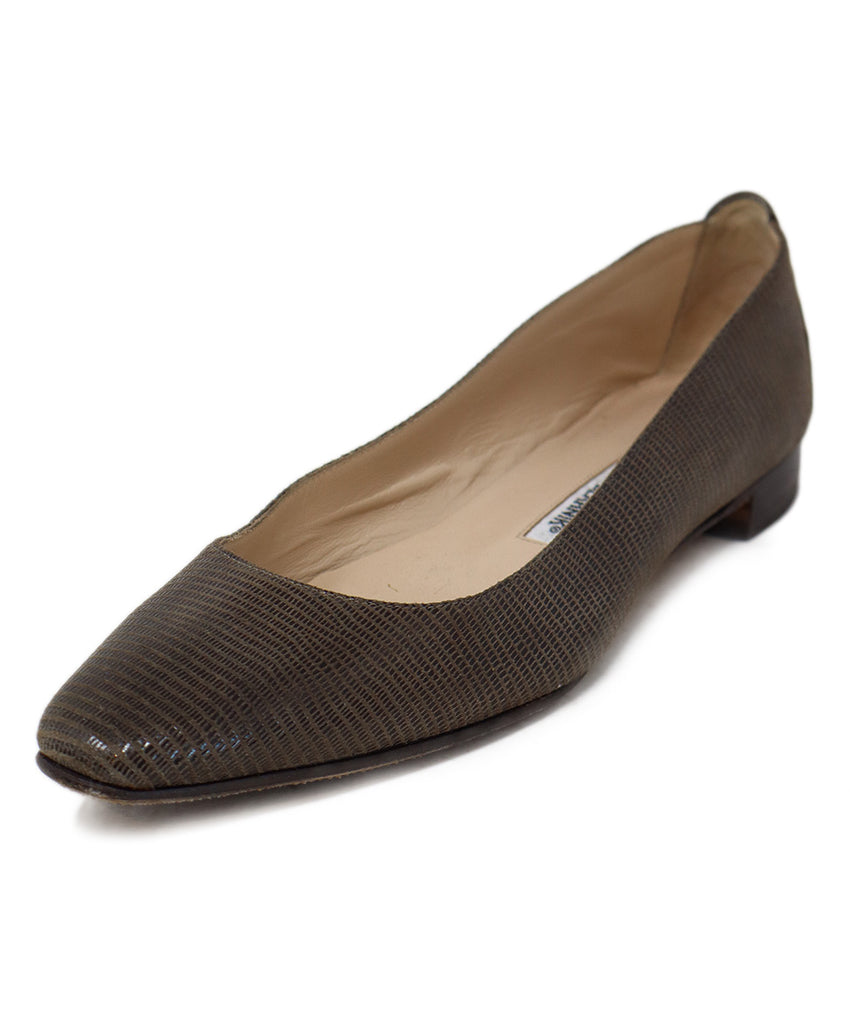 Manolo Blahnik Brown Suede Printed Flats 