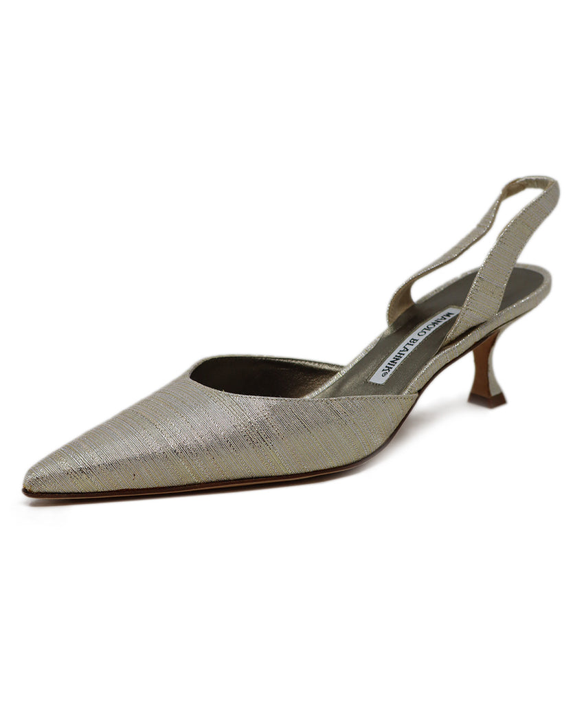 Manolo Blahnik Silver & Gold Slingback Heels 