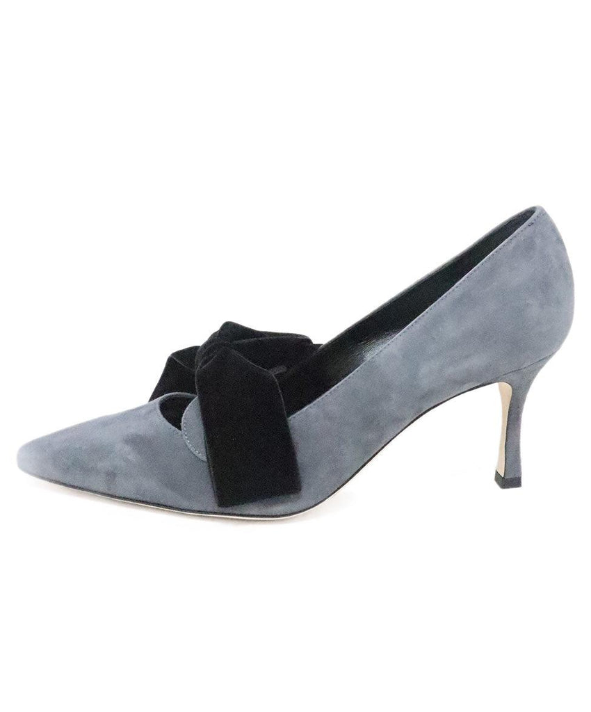 Manolo Blahnik Grey Suede & Black Velvet Lace Up Heels 1