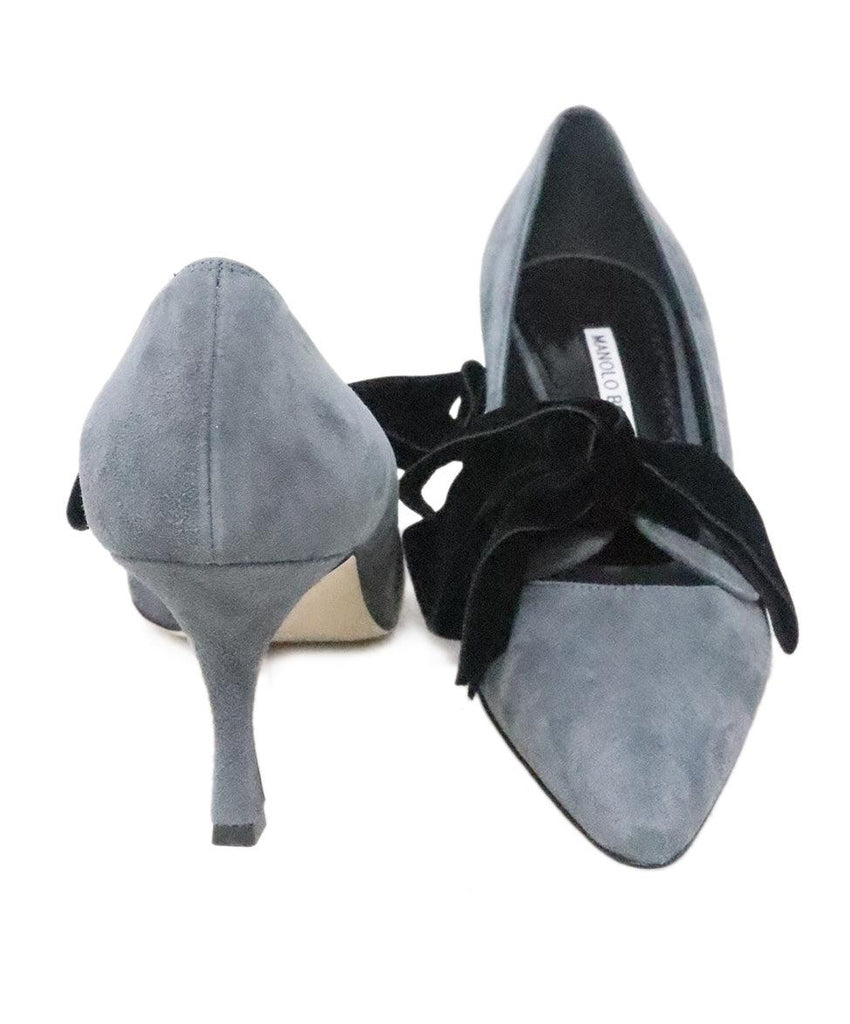 Manolo Blahnik Grey Suede & Black Velvet Lace Up Heels 2