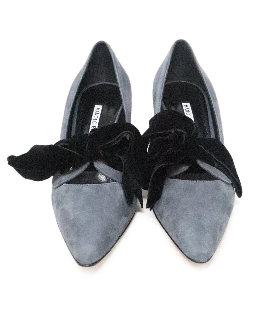 Manolo Blahnik Grey Suede & Black Velvet Lace Up Heels 3