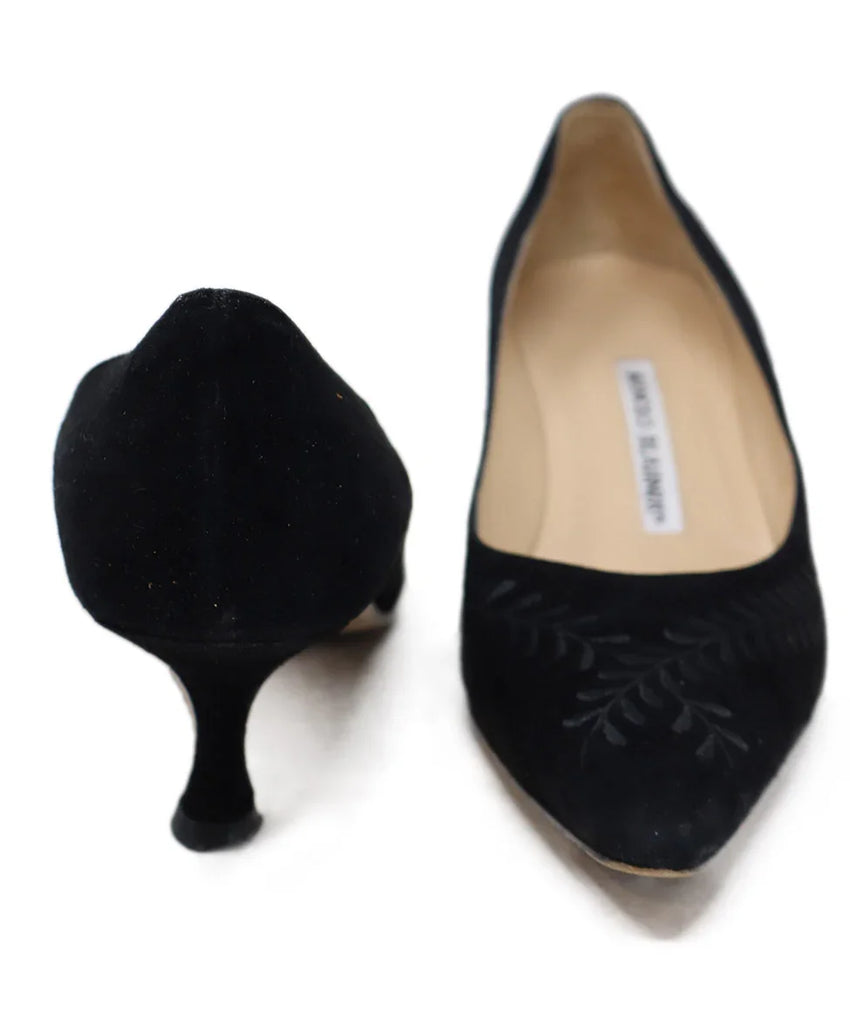 Manolo Blahnik Black Suede Embroidery Heels sz 7.5 - Michael's Consignment NYC