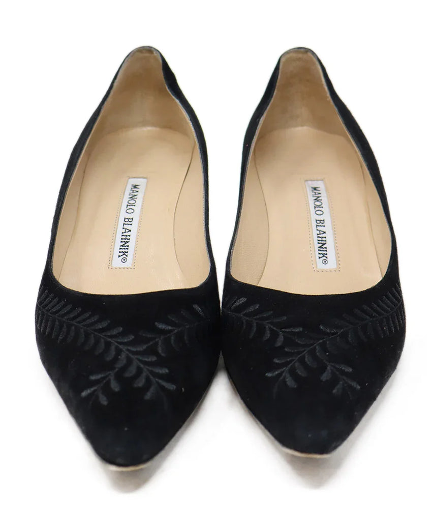 Manolo Blahnik Black Suede Embroidery Heels sz 7.5 - Michael's Consignment NYC