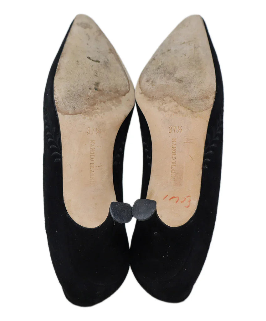 Manolo Blahnik Black Suede Embroidery Heels sz 7.5 - Michael's Consignment NYC