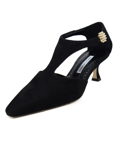 Manolo Blahnik Black Suede Gold Buckle Heels sz 6.5 l Michael's