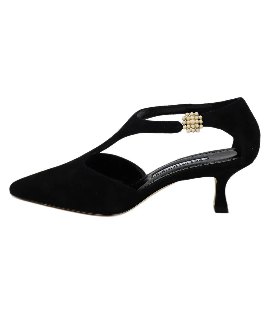 Manolo Blahnik Black Suede Gold Buckle Heels sz 6.5 - Michael's Consignment NYC