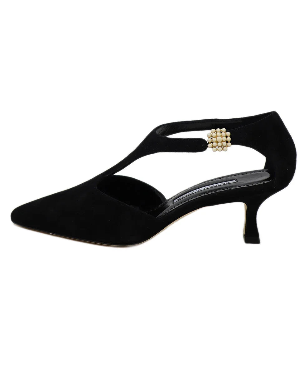 Manolo Blahnik Black Suede Gold Buckle Heels sz 6.5 l Michael's