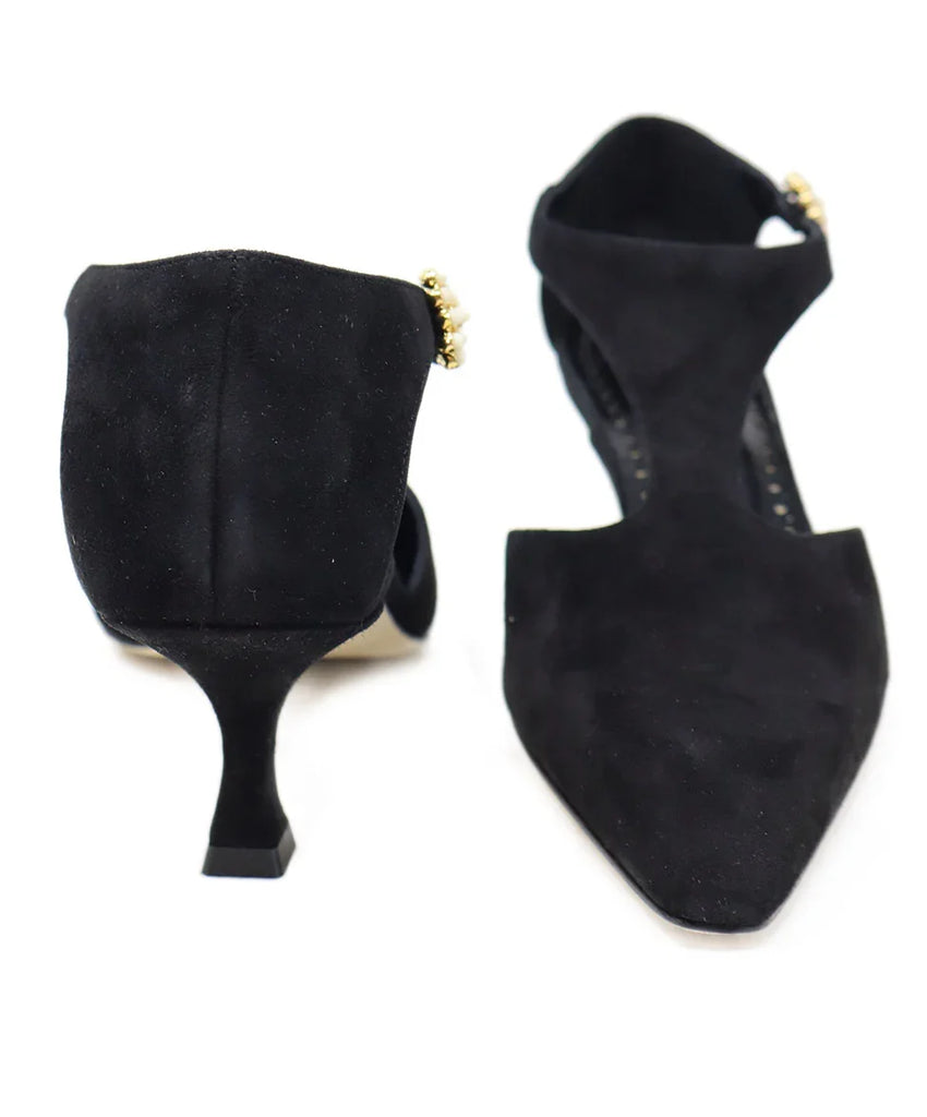 Manolo Blahnik Black Suede Gold Buckle Heels sz 6.5 - Michael's Consignment NYC