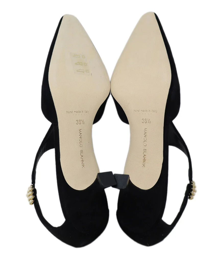 Manolo Blahnik Black Suede Gold Buckle Heels sz 6.5 - Michael's Consignment NYC
