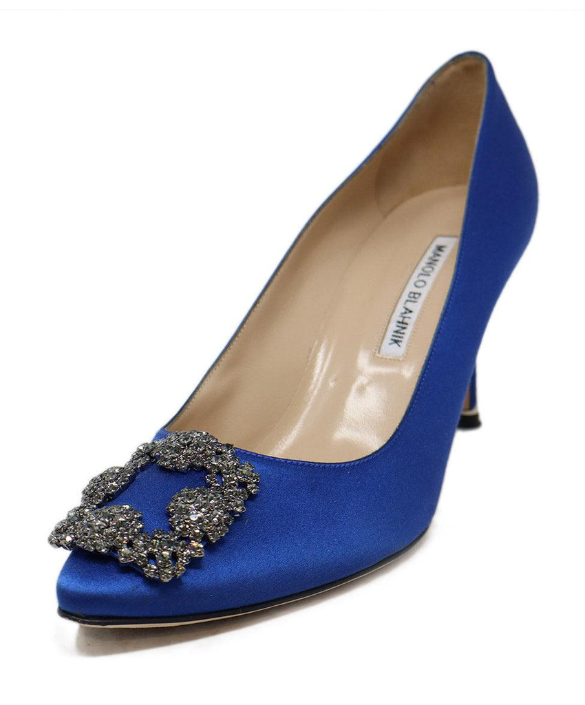 Manolo Blahnik Blue Satin Rhinestone Heels 