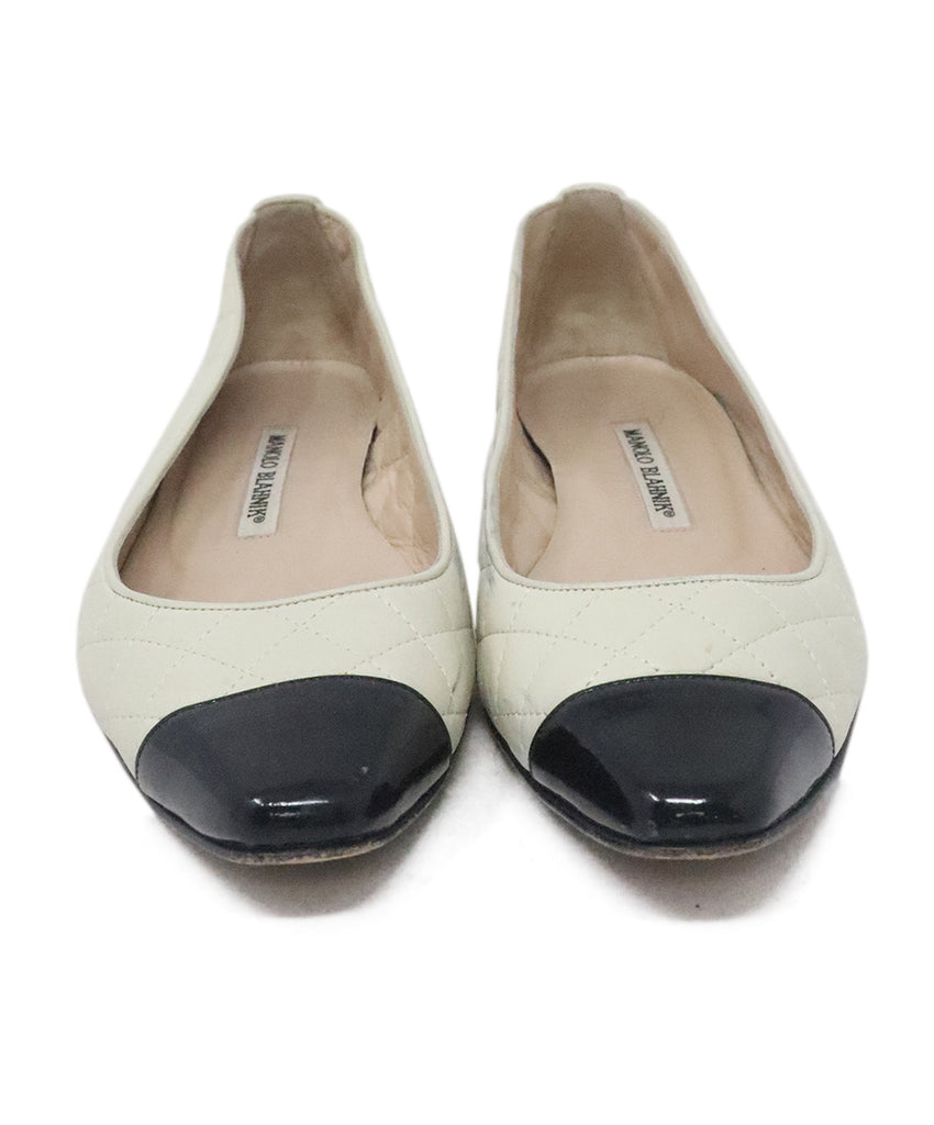 Manolo Blahnik Ivory & Black Quilted Leather Flats 3