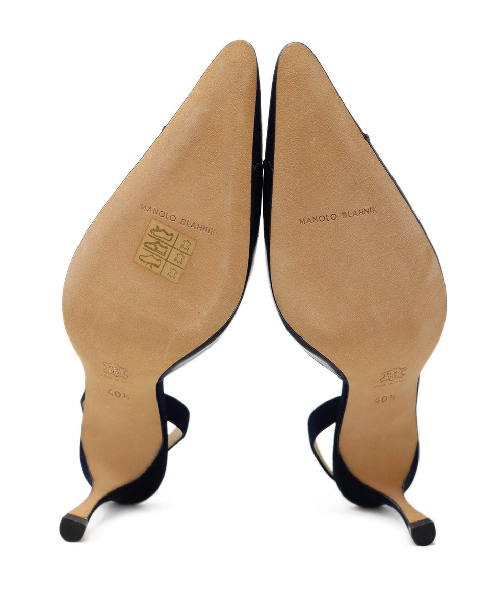 Manolo Blahnik Navy Leather Suede Cutwork Heels sz l