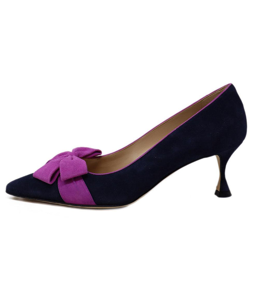 Manolo Blahnik Navy & Purple Suede Bow Heels sz 8 - Michael's Consignment NYC