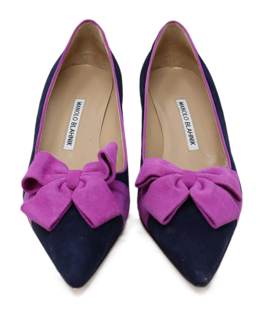 Manolo Blahnik Navy & Purple Suede Bow Heels sz 8 - Michael's Consignment NYC