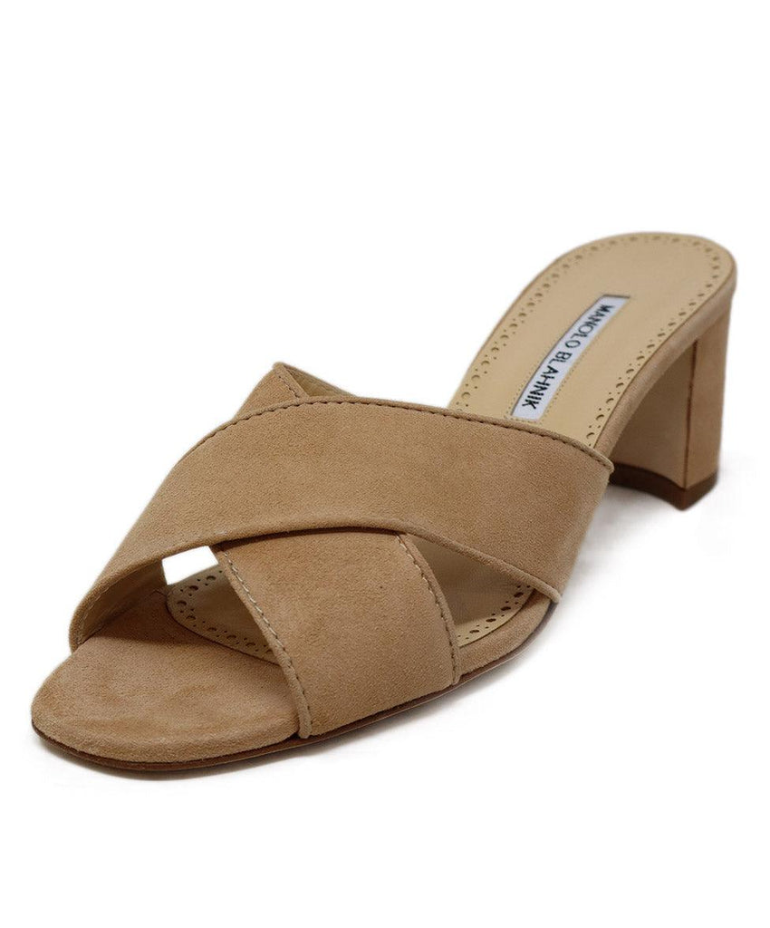 Manolo Blahnik Neutral Suede Slides 