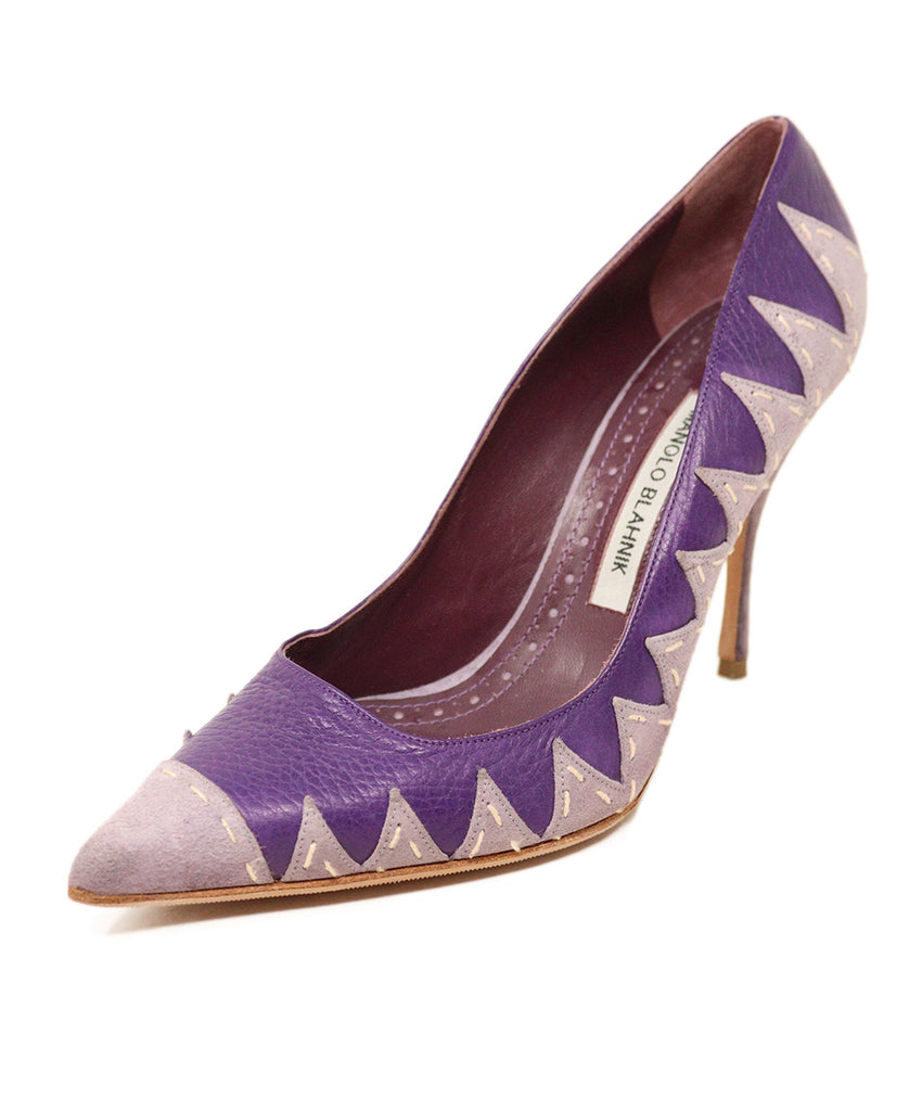 Manolo Blahnik Purple Leather & Suede Heels 