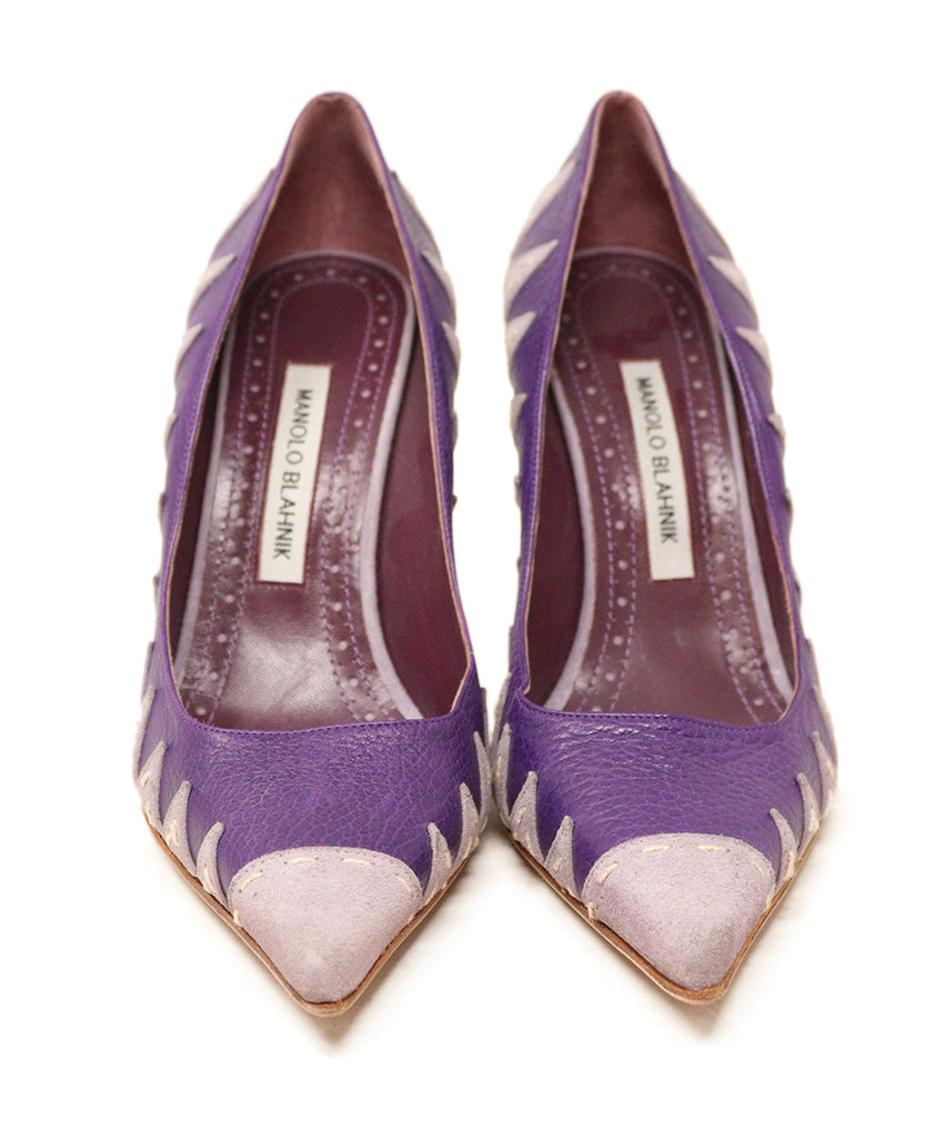 Manolo Blahnik Purple Leather & Suede Heels 3