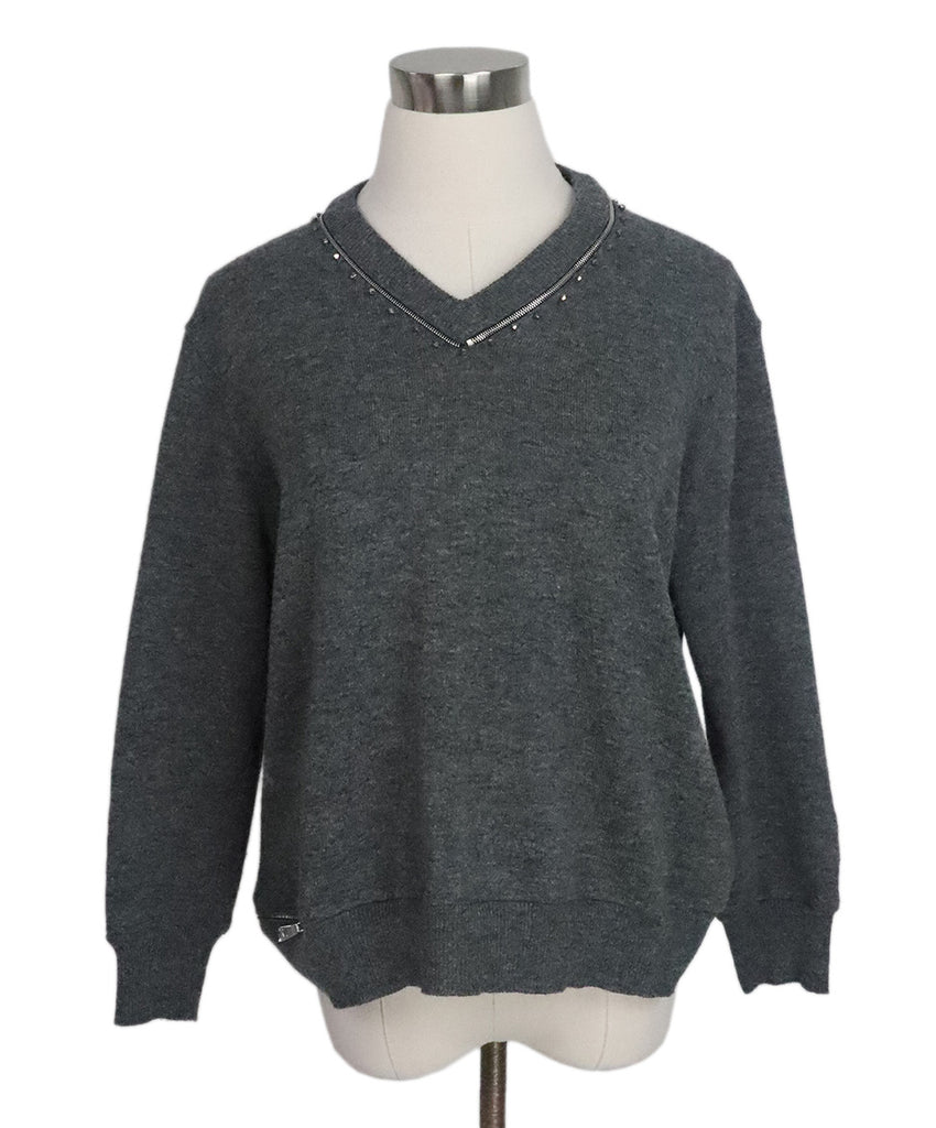 Marc Jacobs Grey Wool Zipper V-Neck Sweater 